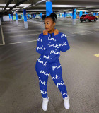 Pink Letter Print Long Sleeve Casual Two Piece Sets TK-6135