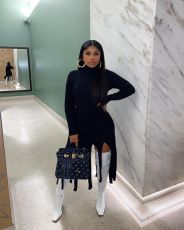 Sexy Ribbed Tassel Turtleneck Slim Midi Dress DAI-8295