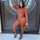 Solid Long Sleeve Casual Two Piece Pants Set IV-8143