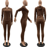 Solid Zipper Hoodies And Pants Two Piece Sets FSL-117