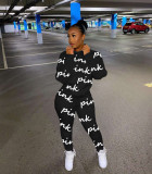 Pink Letter Print Long Sleeve Casual Two Piece Sets TK-6135