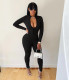 Casual Solid Front Zipper Long Sleeve Jumpsuits AIL-138