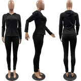 Solid Zipper Hoodies And Pants Two Piece Sets FSL-117