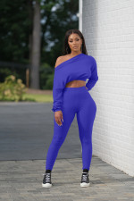 Solid Oblique Collar Long Sleeve 2 Piece Sets XMY-9275