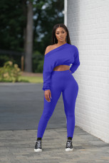 Solid Oblique Collar Long Sleeve 2 Piece Sets XMY-9275