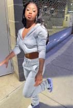 Casual Solid Zipper Hoodies Pants Two Piece Sets XYF-9066