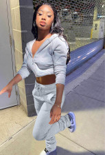 Casual Solid Zipper Hoodies Pants Two Piece Sets XYF-9066