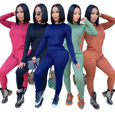 Solid Long Sleeve Casual Two Piece Pants Set IV-8143