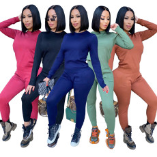 Solid Long Sleeve Casual Two Piece Pants Set IV-8143