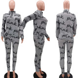 Pink Letter Print Long Sleeve Casual Two Piece Sets TK-6135