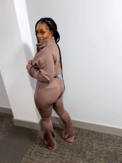 Casual Solid Long Sleeve Zipper Two Piece Sets WAF-7115