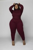 Plus Size 5XL Solid Long Sleeve Two Piece Sets WAF-7113