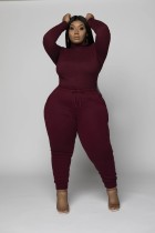 Plus Size 5XL Solid Long Sleeve Two Piece Sets WAF-7113