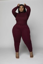 Plus Size 5XL Solid Long Sleeve Two Piece Sets WAF-7113