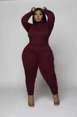 Plus Size 5XL Solid Long Sleeve Two Piece Sets WAF-7113