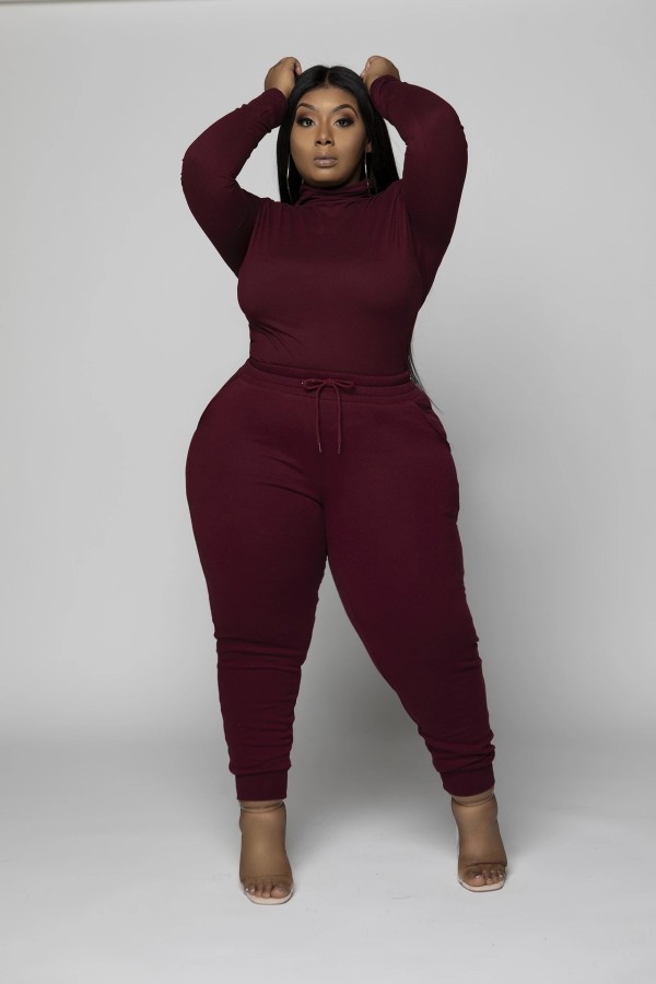 Plus Size 5XL Solid Long Sleeve Two Piece Sets WAF-7113