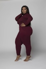 Plus Size 5XL Solid Long Sleeve Two Piece Sets WAF-7113