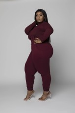 Plus Size 5XL Solid Long Sleeve Two Piece Sets WAF-7113