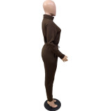 Plus Size 5XL Solid Long Sleeve Two Piece Sets WAF-7113