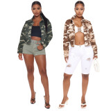 Camo Print Long Sleeve Denim Jacket Coat SMR-9804