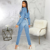 Denim Ripped Hole Full Sleeve Cropped Jacket Coat SMR-9832