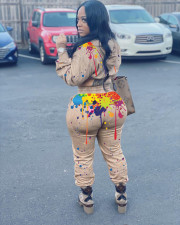Ink Jet Print Hooded Long Sleeve 2 Piece Sets OY-6238