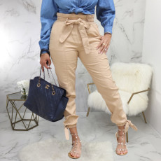 Casual Mid Waist Sashes Long Pants SMR-9812