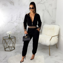 Casual Printed Zipper Long Sleeve 2 Piece Pants Set SMR-9808