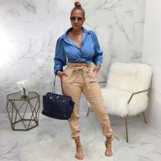 Casual Mid Waist Sashes Long Pants SMR-9812