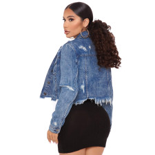 Plus Size Denim Ripped Hole Tassel Jacket Coat LX-6038