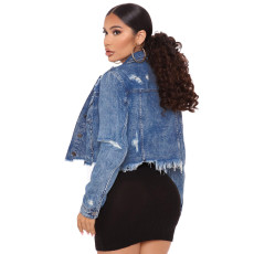 Plus Size Denim Ripped Hole Tassel Jacket Coat LX-6038