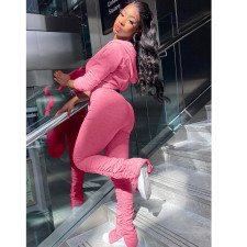 Solid Zipper Hoodies Stacked Pants 2 Piece Sets SMR-9890