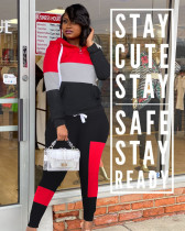 Casual Patchwork Hooded Long Sleeve 2 Piece Sets LM-8209