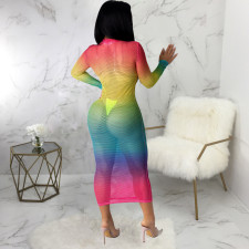 Sexy Gradient Mesh Hollow Out Maxi Club Dress SMR-9802