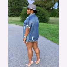 Denim Ripped Short Sleeve Jacket Coat SMR-9813