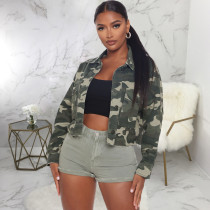 Camo Print Long Sleeve Denim Jacket Coat SMR-9804