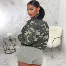 Camo Print Long Sleeve Denim Jacket Coat SMR-9804