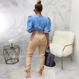 Casual Mid Waist Sashes Long Pants SMR-9812