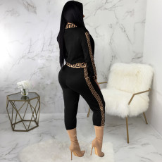 Casual Printed Zipper Long Sleeve 2 Piece Pants Set SMR-9808