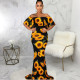 Sexy Sunflower Print Slash Neck Maxi Dress SMR-9877