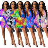 Plus Size Tie Dye Long Sleeve Shirt Dress SMR-9875