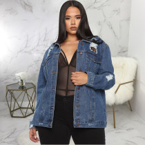 Plus Size 5XL Casual Denim Ripped Hole Jacket Coat SMR-9867