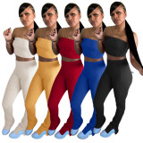 Sexy Solid Tube Top And Pants Slim Two Piece Sets SMR-9838