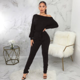 Solid Long Sleeve Sashes One Piece Jumpsuits SMR-9869