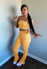 Sexy Solid Tube Top And Pants Slim Two Piece Sets SMR-9838