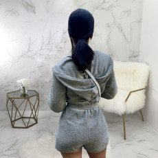 Casual Solid Hooded Long Sleeve Rompers SMR-9723