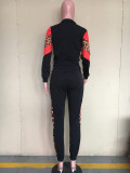Casual Leopard Zipper Long Sleeve 2 Piece Pants Set ORY-5176
