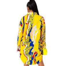 Plus Size Casual Printed Long Sleeve Shirt Dress SMR-9784