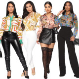 Plus Size Trendy Printed Full Sleeve Blouse Shirt Tops SMR-9830