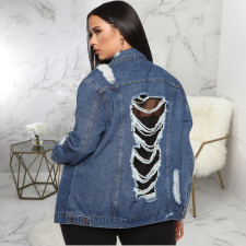 Plus Size 5XL Casual Denim Ripped Hole Jacket Coat SMR-9867